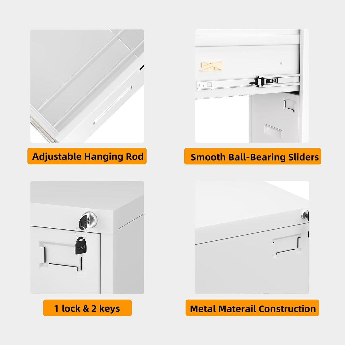 3 Drawer File Cabinet, White Metal Filing Cabinet with Lock, Locking Tall File Cabinets with 4 Adjustable Hanging Frame for Home Office, Name Tag