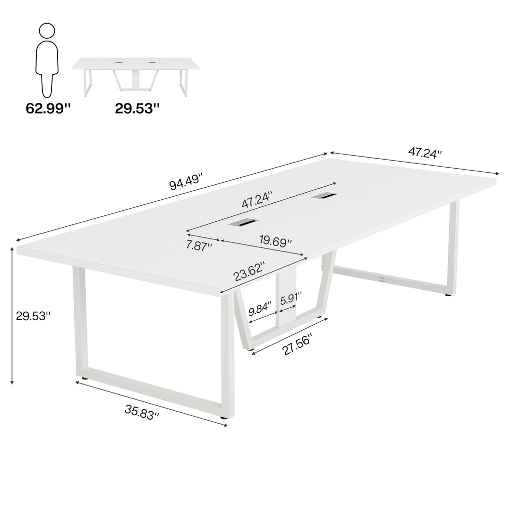 8FT Conference Table, 94.49 L x 47.24 W x 29.53 H Inches Large Meeting Podcast Table for 10 People, Business Style Wooden Training Table with Strong Metal Frame for Office Conference