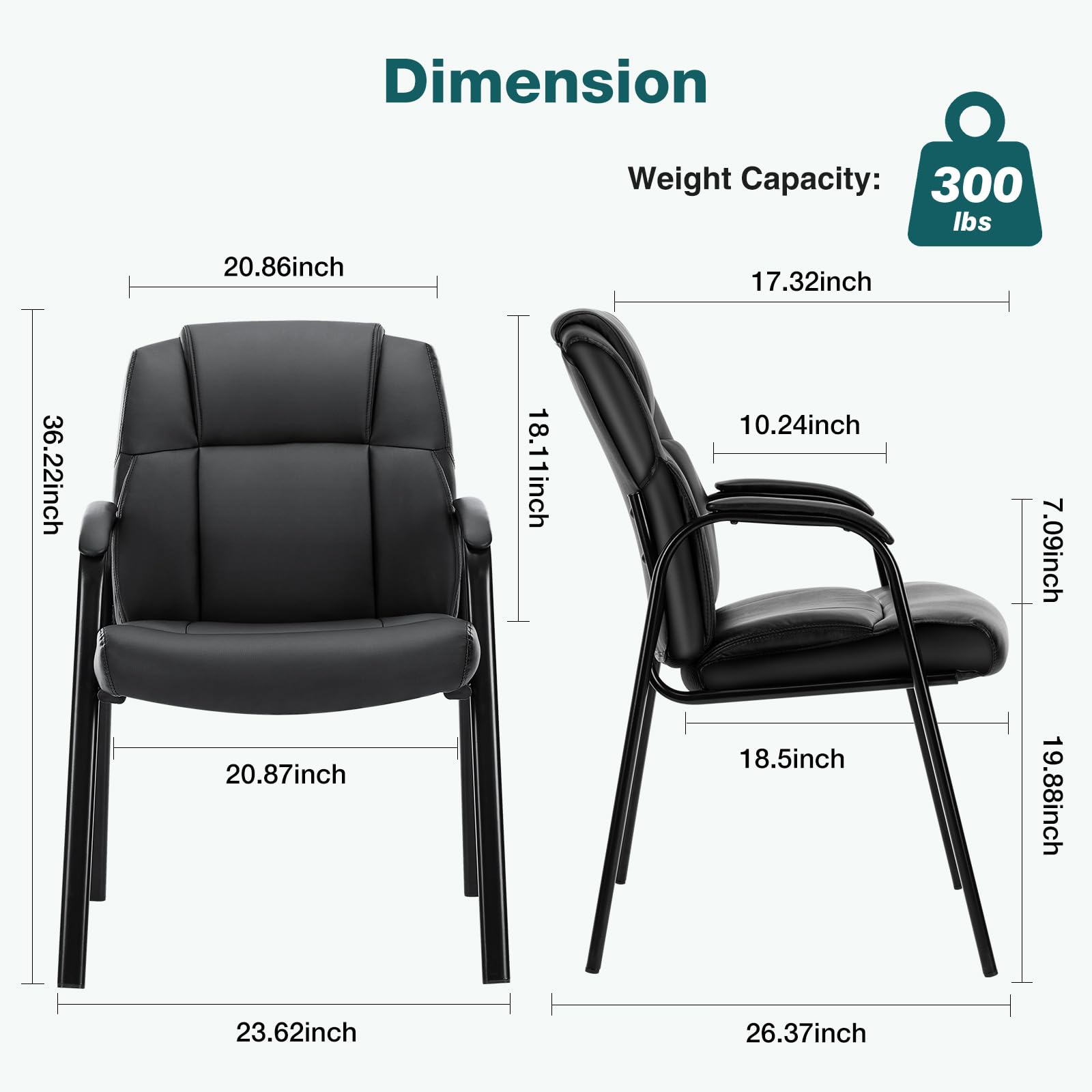 Waiting Room Chair Set of 2, Leather Office Desk Reception Guest Stationary Side Chairs with Padded Arms for Home Conference Lobby Area Meeting Church Medical Clinic Elderly Student