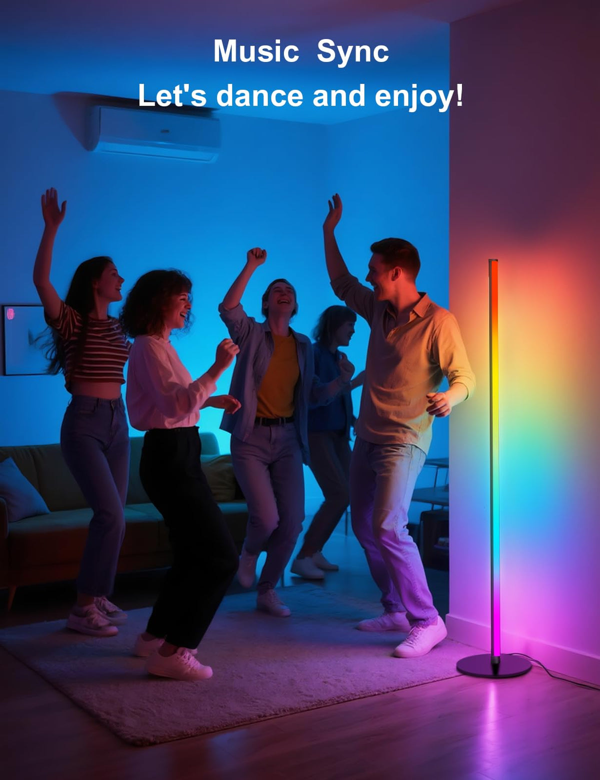 Corner Floor Lamp 2 Pack, RGB IC LED Corner Lamp 55" with APP Control, 16 Million Colors, Timing Function and Music Sync, Color Changing Ambient Lighting for Living Room Bedroom Gaming Room