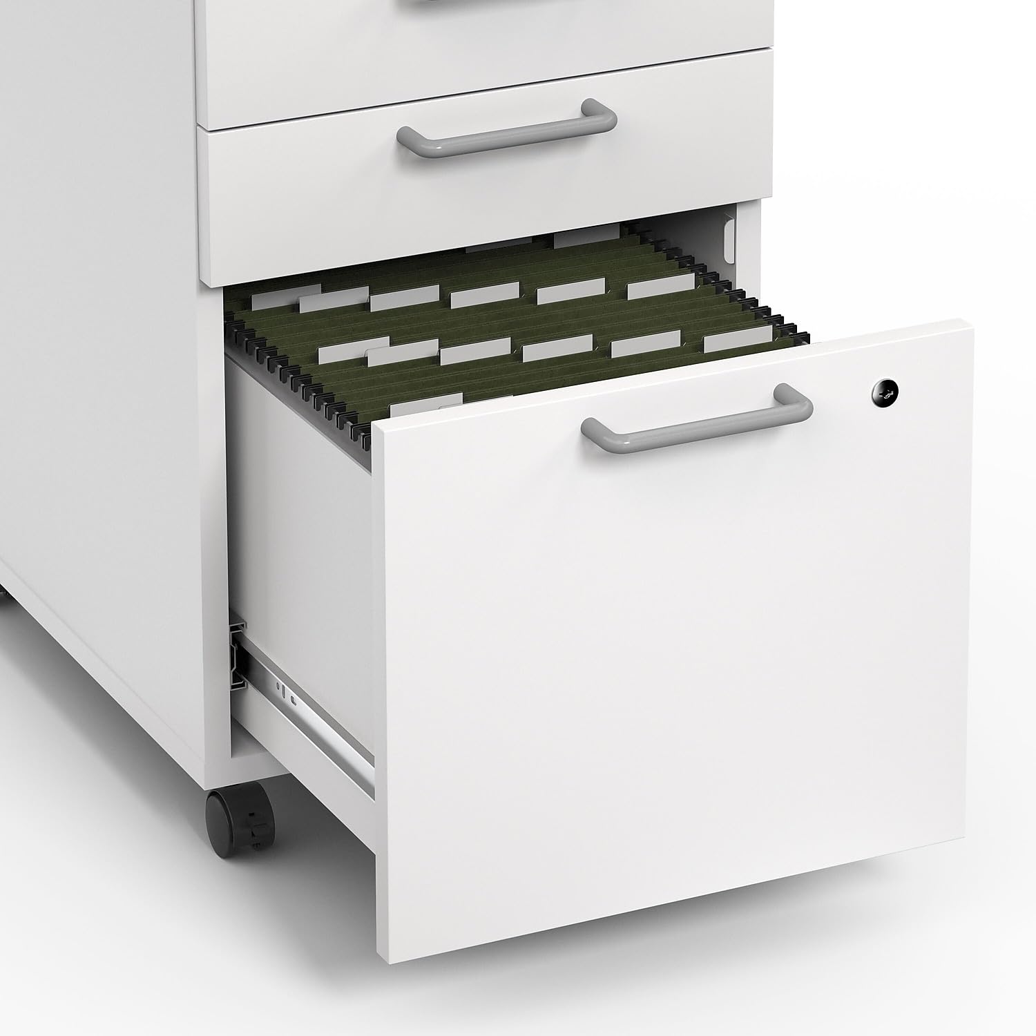 3-Drawer Vertical File Cabinet, Letter & Legal Size Documents, Lockable & Mobile, 21.3" D x 15.6" W x 24.3" H, White