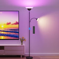 RGB Torchiere Floor Lamp, 2-in-1 Dimmable Standing Lamp with Remote & Button Control, 34W 360° Rotatable LED Reading Lamp, 72" Modern Tall Corner Lamp for Bedroom, Living Room, Office, Black