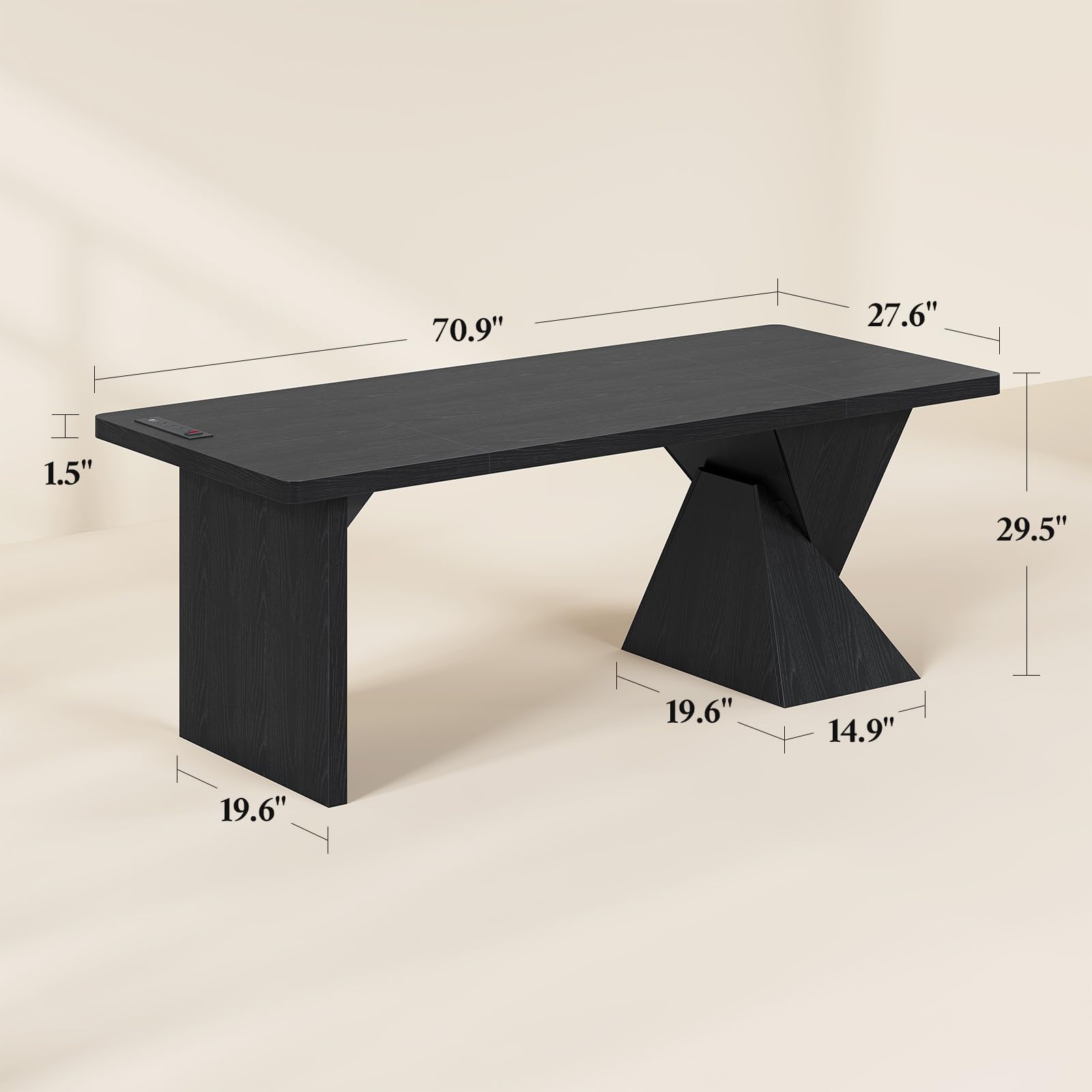 70.9 Inch Executive Desk with Power Outlet, Large Home Office Desk, Modern Aesthetic Computer Writing Table Workstation Business Furniture,Black