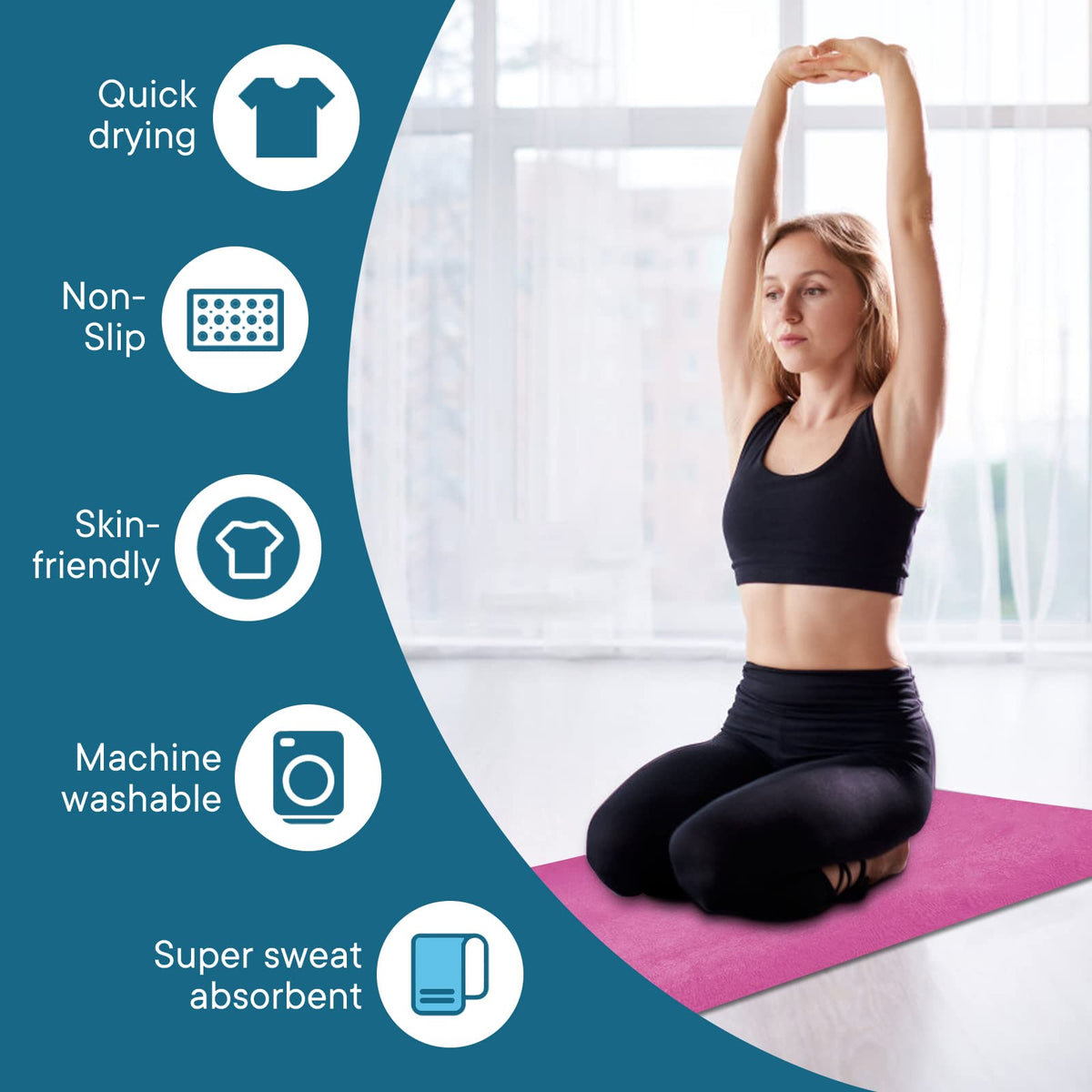Yoga Towels, Non Slip Hot Yoga Mat Towel with Grip Dots,Super-Absorbent Soft Microfiber Yoga Blanket for Pilates, Fitness and Workout 72inch x 24inch (Hot Pink)