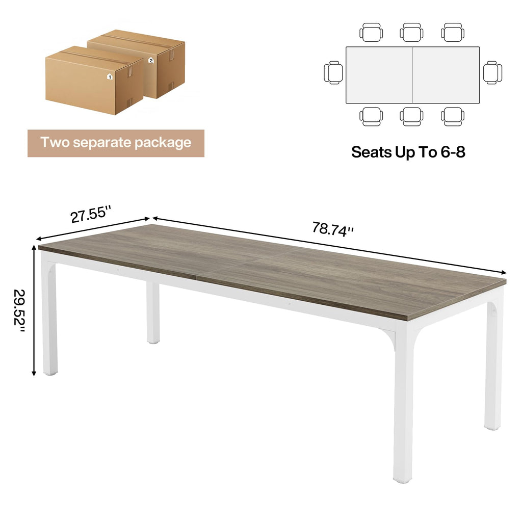 6.5 FT Conference Room Table, 78.74" W x 27.56" D Large Office Conference Table, Modern Seminar Meeting Table Desk for Boardroom, Meeting Room (2, Gray)