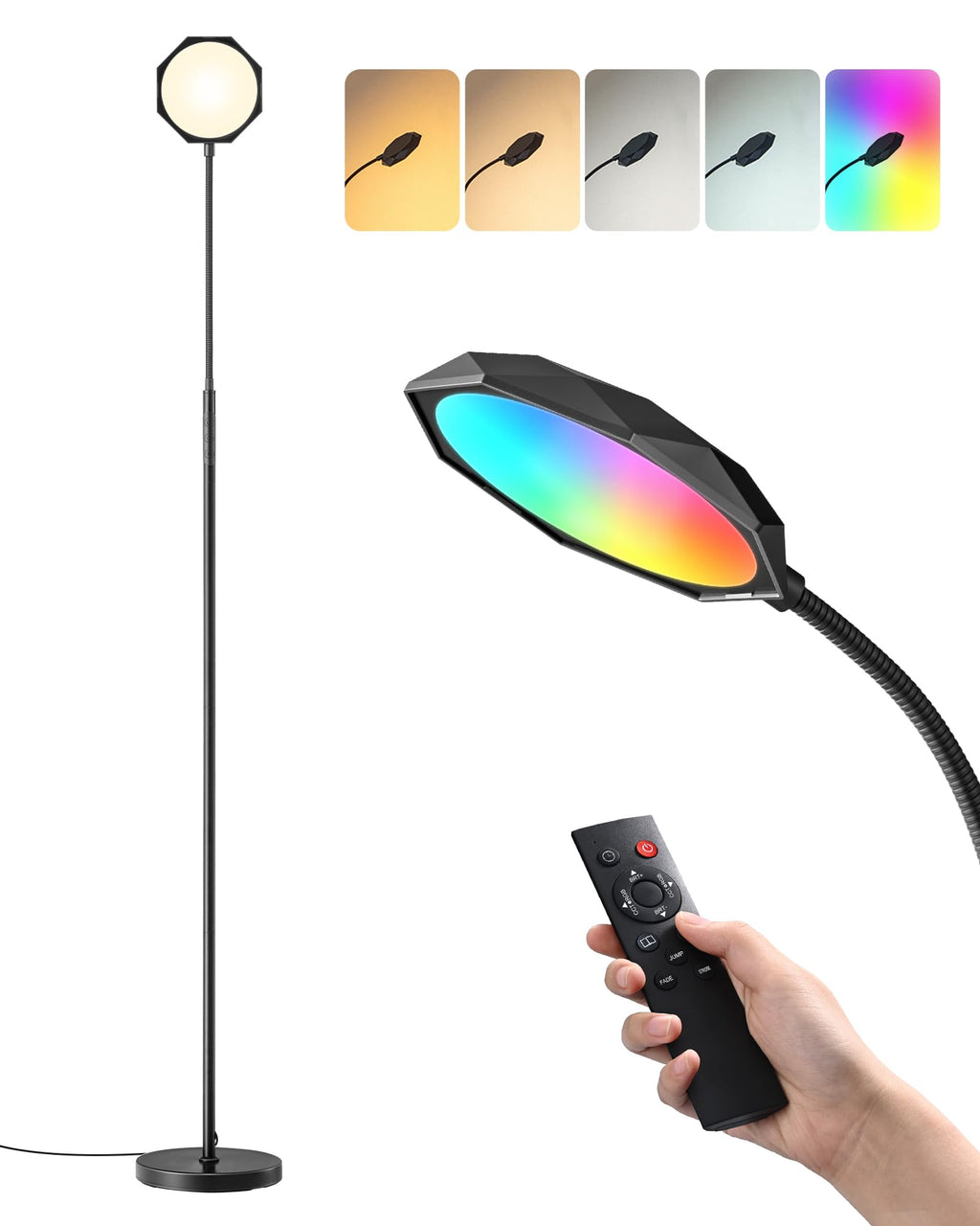 18W LED Floor Lamp for Living Room, Diamond-Surface, Black