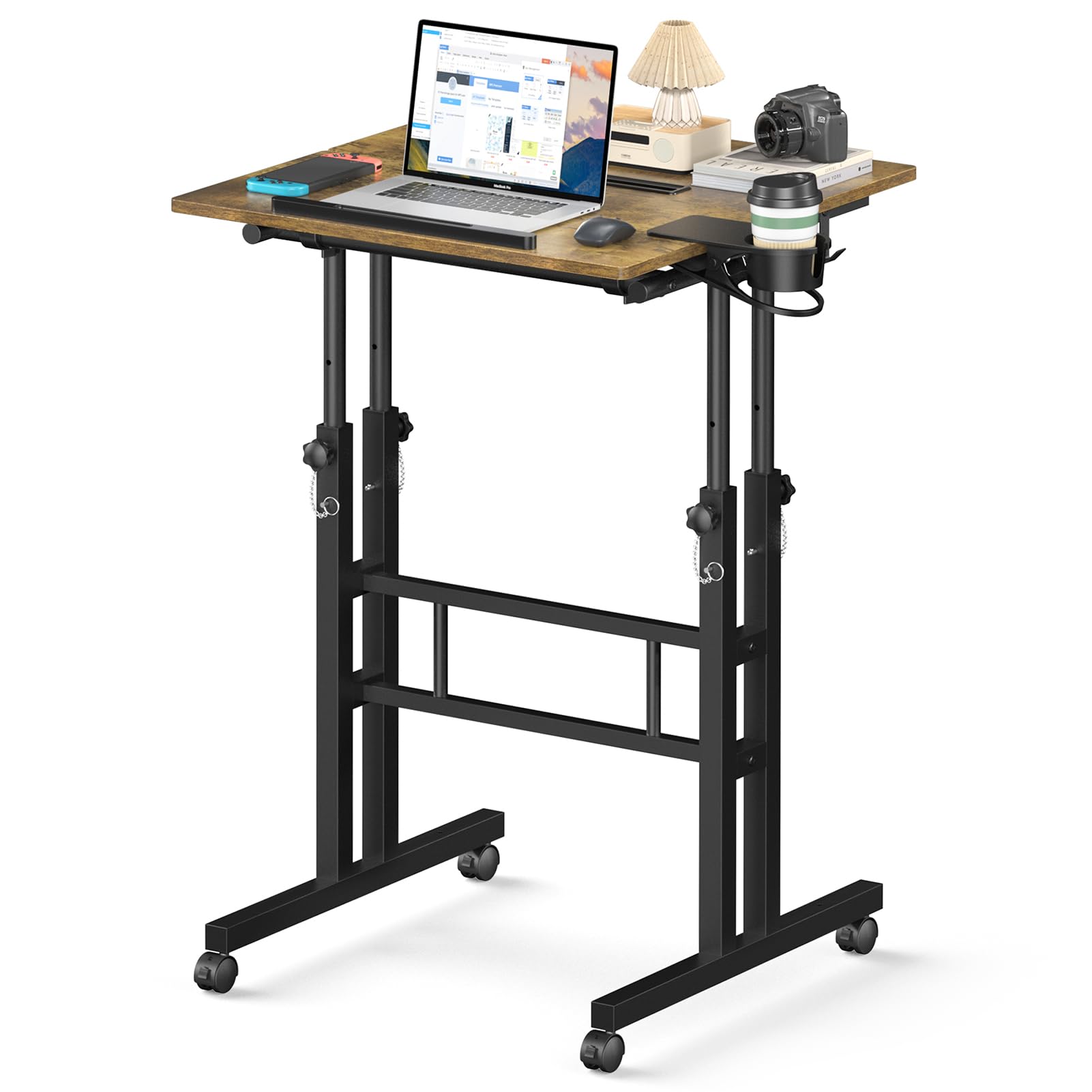 Small Standing Desk with Wheels, Mobile Stand Up Desk, Portable Standing Table on Wheels for Walking Pad, Rolling Computer Desk Adjustable Height, Tall Table