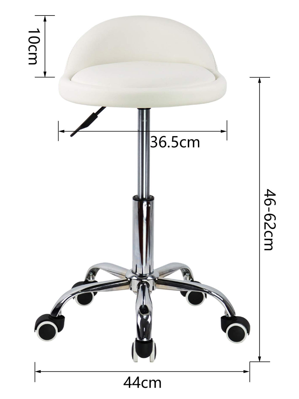 PU Leather Round Rolling Stool with Back Rest Height Adjustable Swivel Drafting Work SPA Task Chair with Wheels (White)