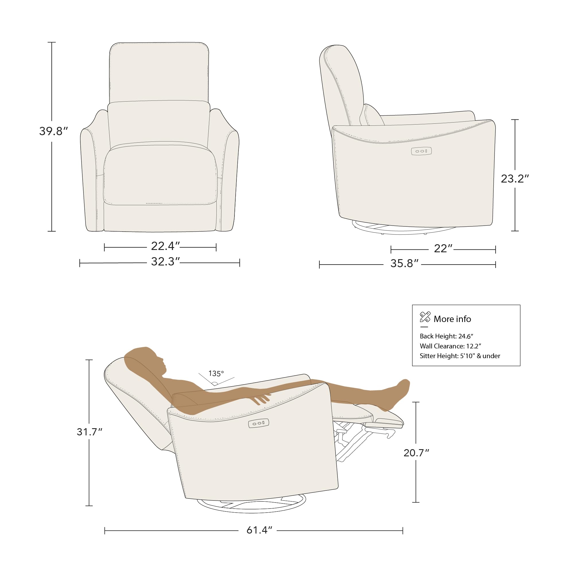Power Recliner Chair Swivel Glider, FSC Certified Upholstered Fabric Living Room Nursery Reclining Sofa Chair with Lumbar Support, Ink Blue