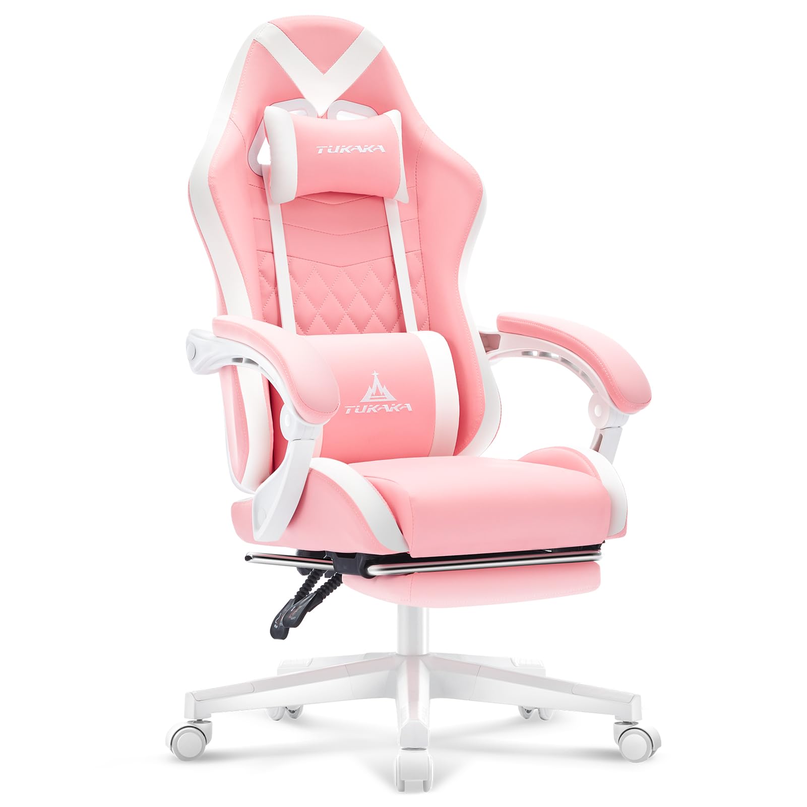 Pink Gaming Chair,Ergonomic Massage Computer Office Desk Chai r with Footrest,Pocket Spring Cushion,Reclining Leather Adjustable Gamer Chair with Headrest and Lumbar Support,Pink