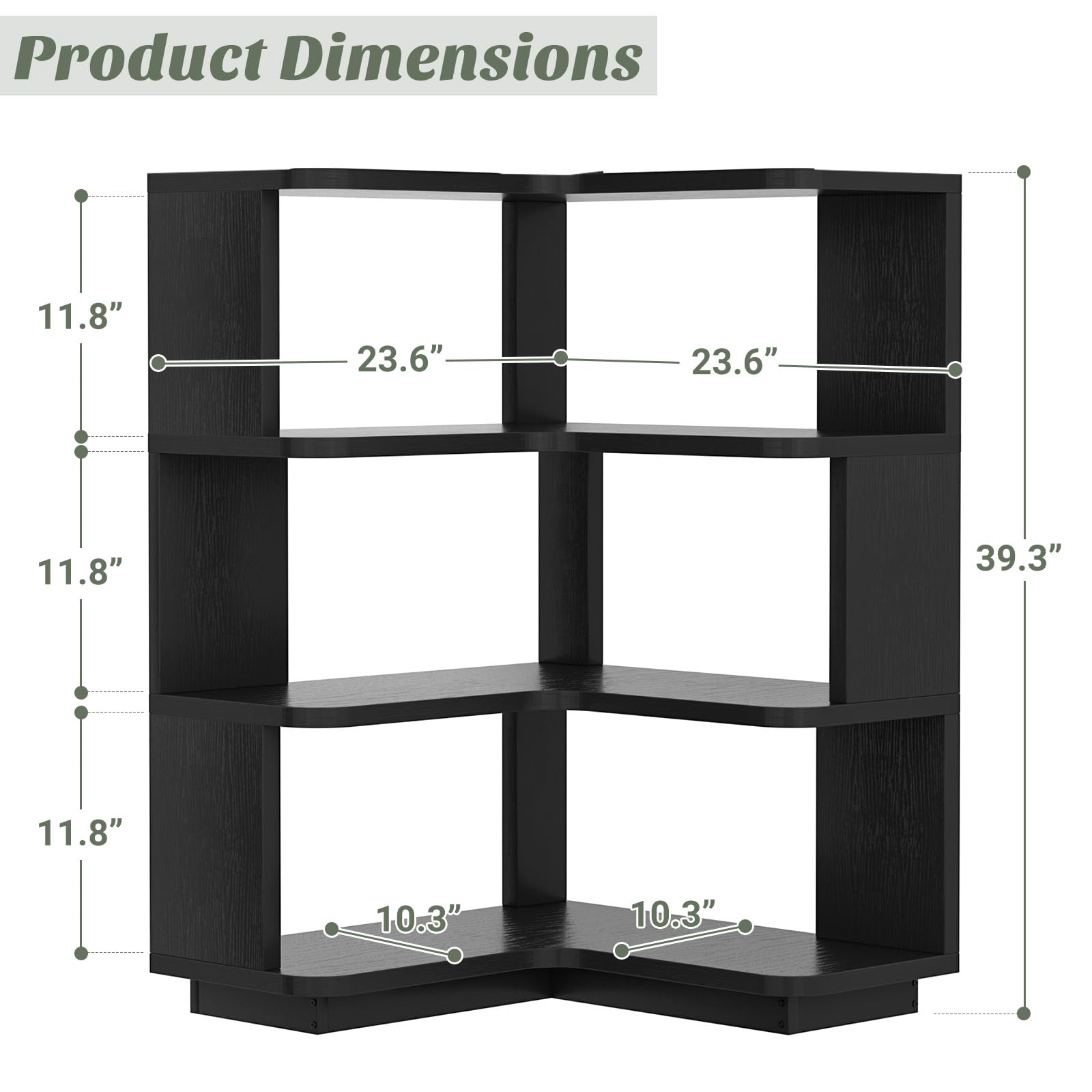 Corner Book Shelf, 4-Shelf L Shaped Corner Bookshelf with Baffle