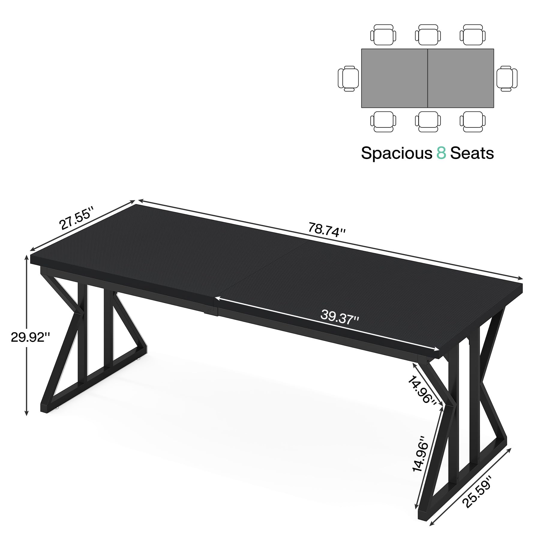 78.7-Inch Executive Desk, Large Computer Office Desk Workstation, Modern Simple Style Laptop Desk Study Writing Table Business Furniture for Home Office (Black, 78.7 Inch)