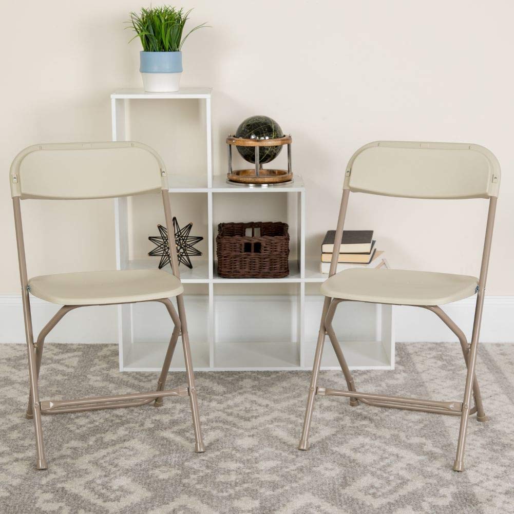 Hercules Series Plastic Folding Chair - Beige - 650LB Weight Capacity Comfortable Event Chair - Lightweight Folding Chair