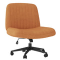 Criss Cross Chair,Cross Legged Office Seat with Wheels Armless Swivel Vanity Chair,Height Adjustable Wide Computer Task Seating for Home Office,PU Leather,Orange