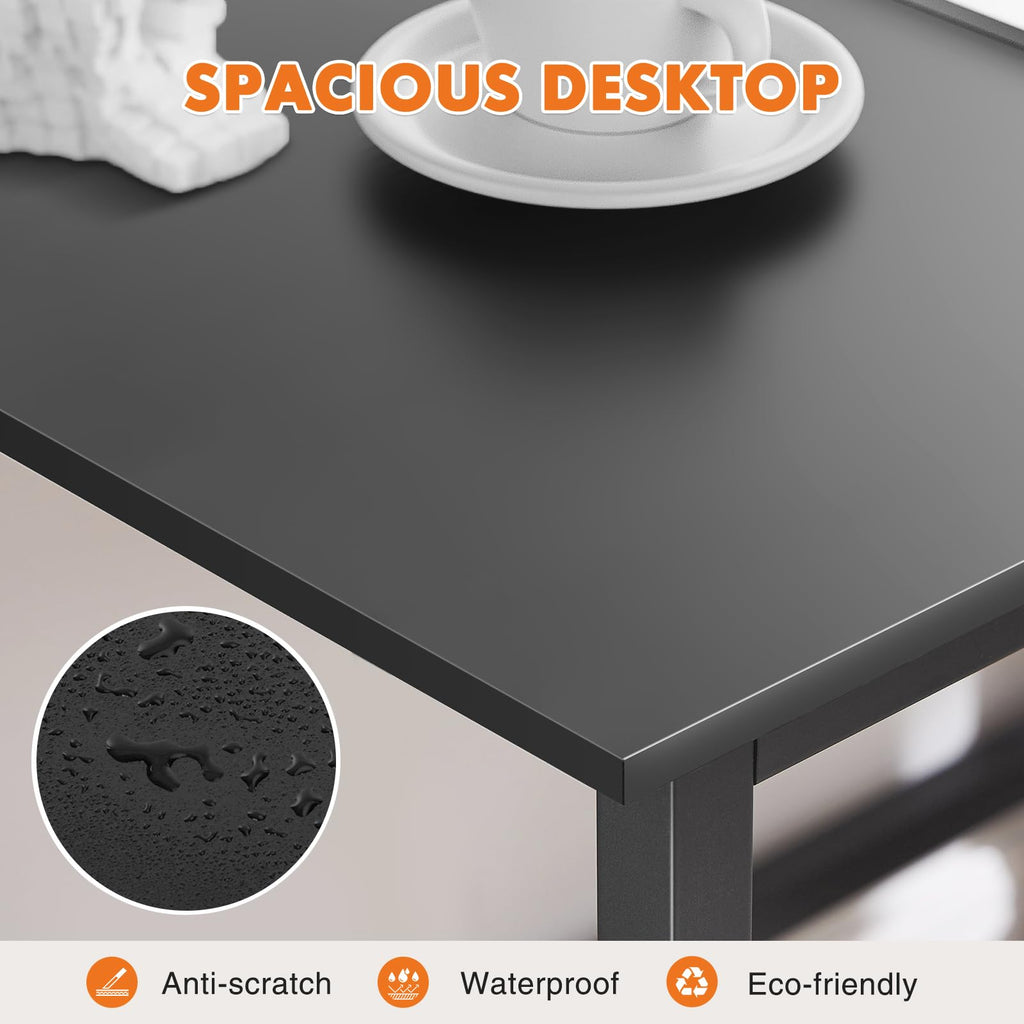 Computer Office Desk 48 Inch Student Study Writing Work with Metal Frame Wood Tabletop Modern Simple PC Home Bedroom Table - Basic Black, Compact Sturdy Desk for Laptop, Study, Gaming