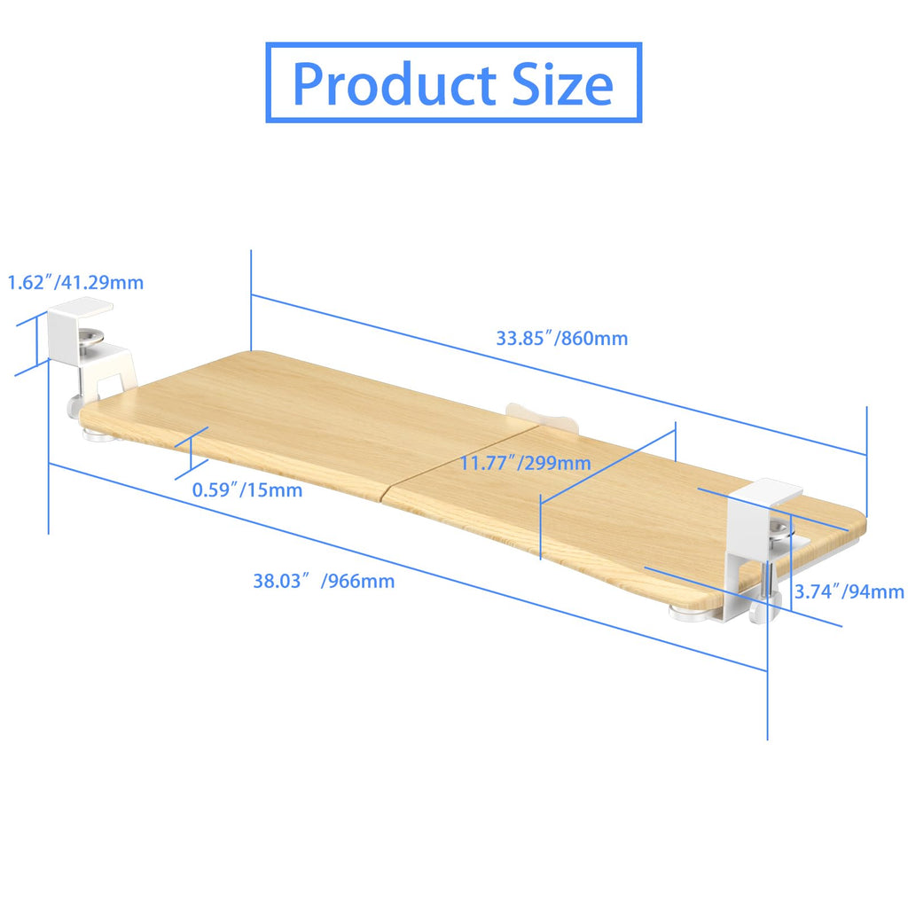 Large Keyboard Tray Under Desk Pull Out with C Clamp Mount, Keyboard & Mouse Tray, 34 (38 Including Clamps) x 11.8 inch Slide-Out Platform Computer Drawer for Typing, Light Wood,