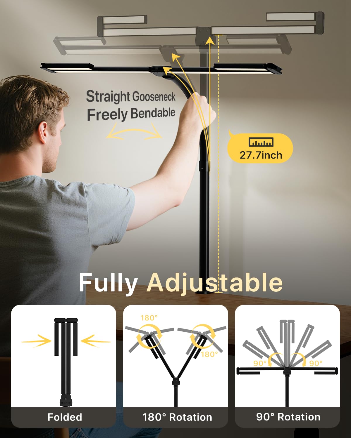 42" LED Desk Lamp with Clamp, Architect Desk Light with Remote, Adjustable 4-Segment Bar, 1800LM Bright, Eye-Caring Desk Lamp for Home Office, Reading, Study, Dual Monitors, Workbench(Black)