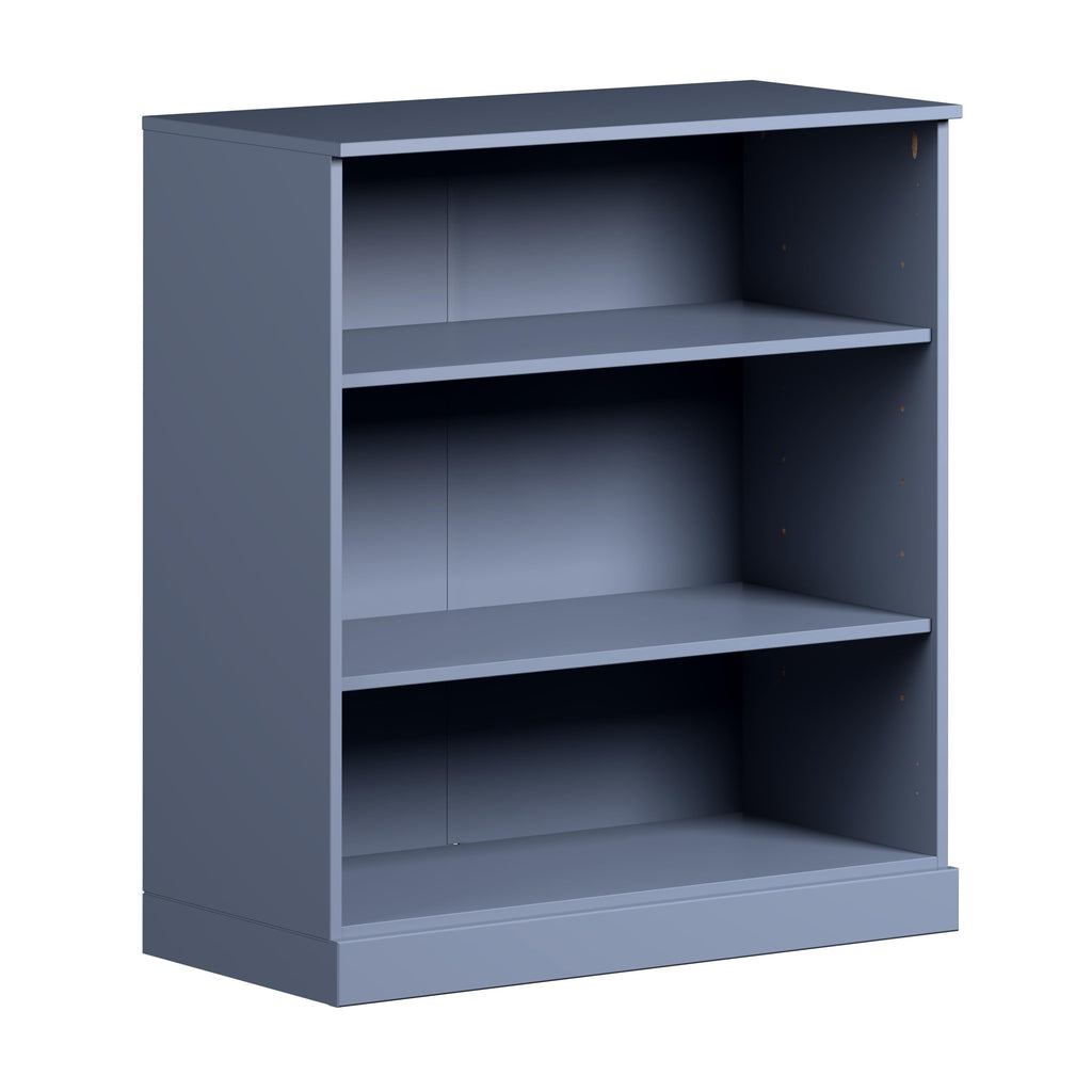 Solid Wood Bookcase - 3-Tier Bookshelf, 36" H x 32” W - Antique Blue, Modular Storage Display, Eco-Friendly Solid Wood, Made in Brazil