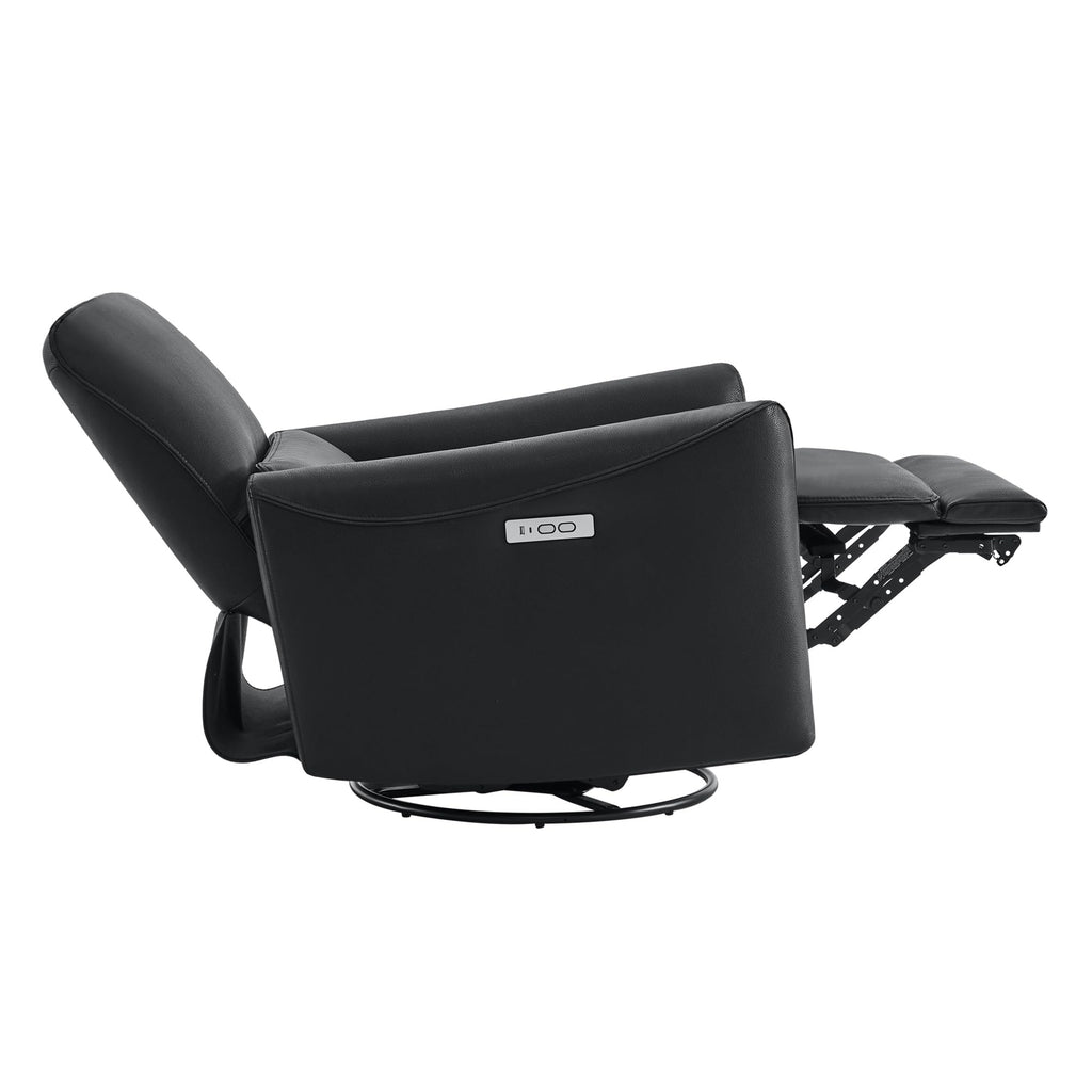 Power Recliner Chair Swivel Glider, FSC Certified Upholstered Faux Leather Living Room Nursery Reclining Sofa Chair with Lumbar Support, Black