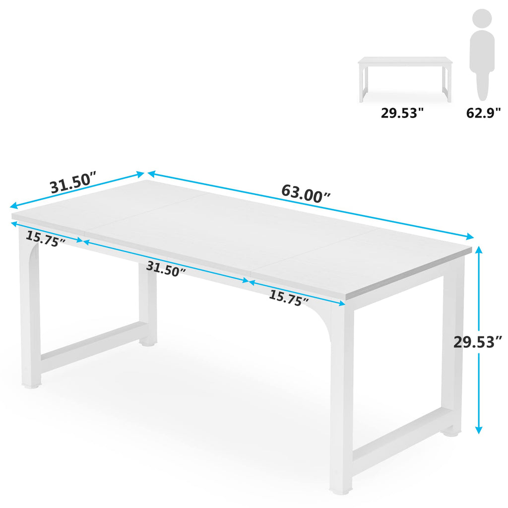 63”Executive Desk, Large Office Computer Desk with Thicken Frame, Modern Simple Workstation Business Furniture for Home Office, White