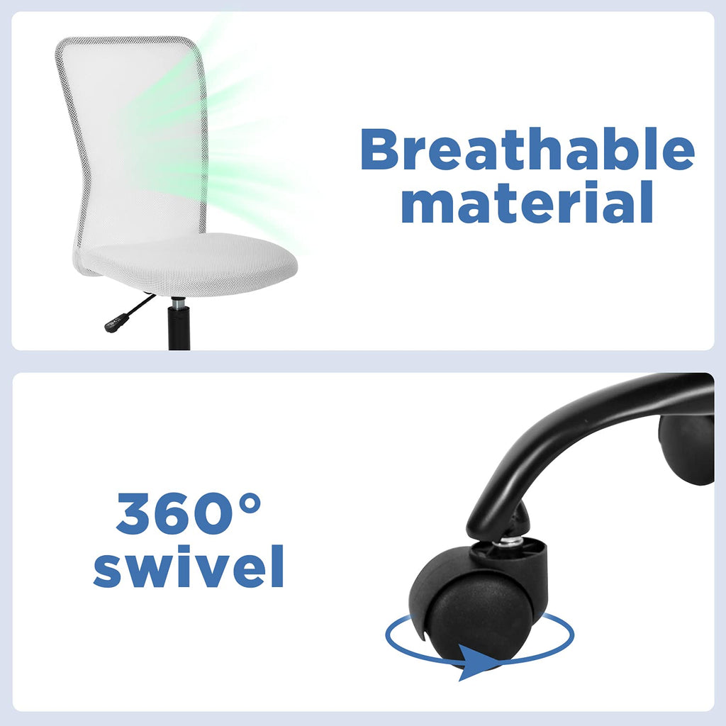 Office Chair Mid Back Mesh Desk Chair Armless Computer Ergonomic Task Rolling Swivel Chair Back Support Adjustable Modern with Lumbar Support,White