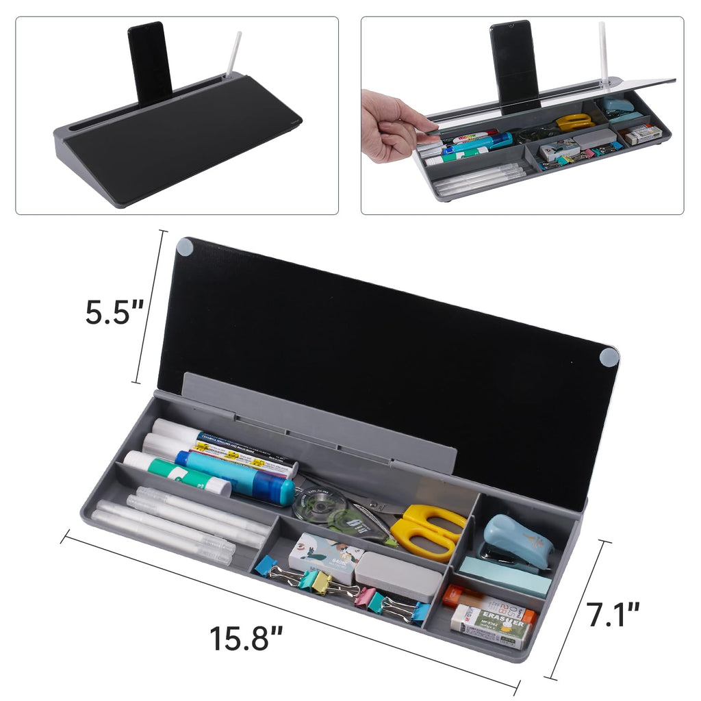 Desktop Whiteboard Dry-Erase-Board - Computer Keyboard Stand White Board Surface Pad with Drawer, Desk Organizers with Accessories for Office, Home, School Supplies - Black＆Grey
