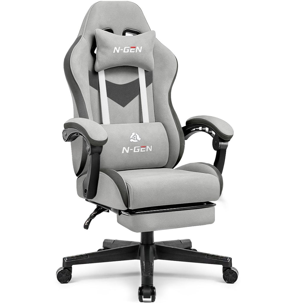 Gaming Chair with Footrest Lumbar Support for Home Office High Back Recliner Height Adjustable Ergonomic Comfy Fabric Computer Desk Chair (Grey)