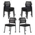 8PK Mesh Stacking Office Desk Chairs with Wheels, Portable Stackable Bulk Waiting Room Armless Chair with Adjustable Back & Fabric Seat for Guest Lobby Side School Church Conference Break