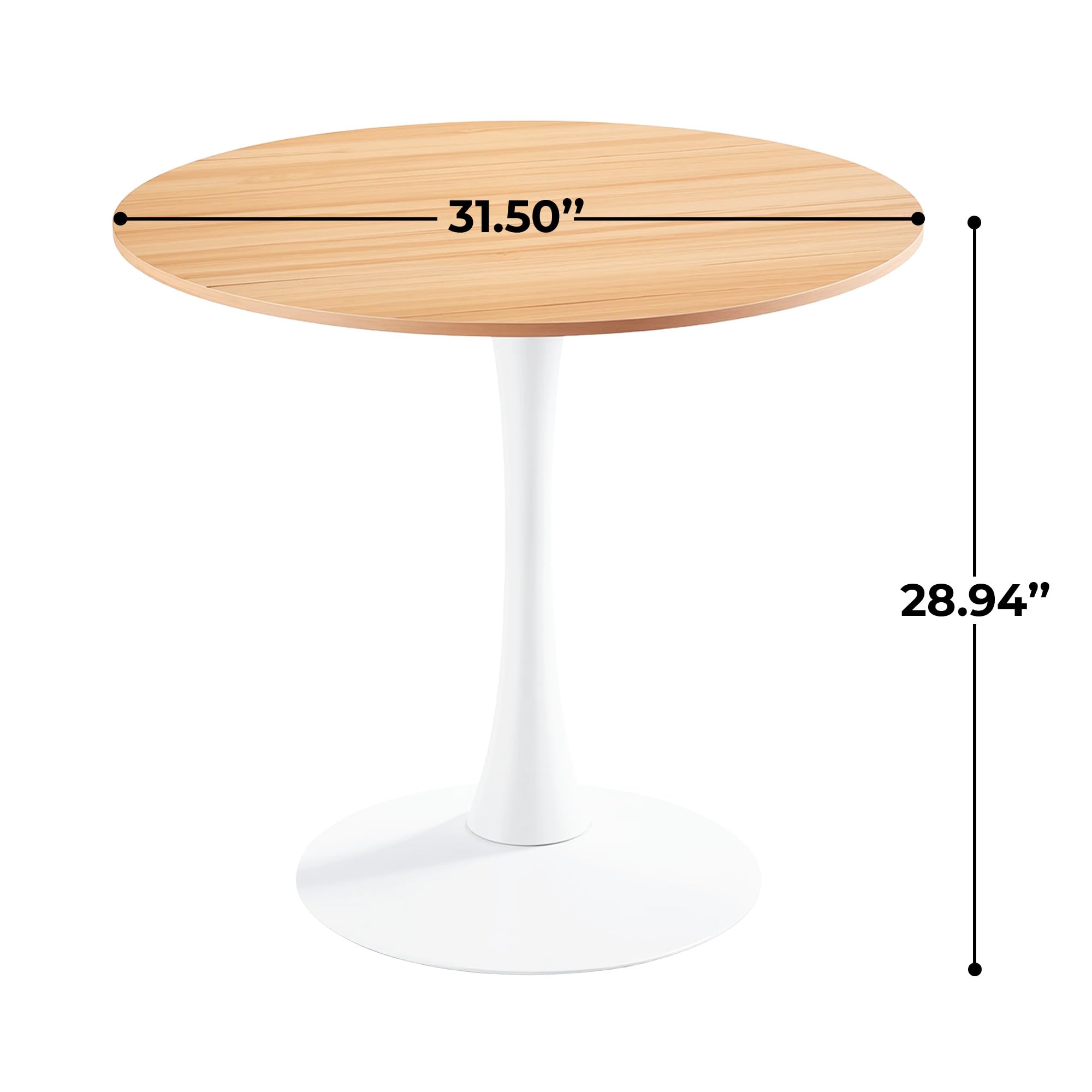 Round Tulip Dining Table, 31.5" Circle Tulip Table with Thickened Tabletop & Metal Pedestal, Mid Century Modern Bistro Table for Kitchen, Small Places, Living Room