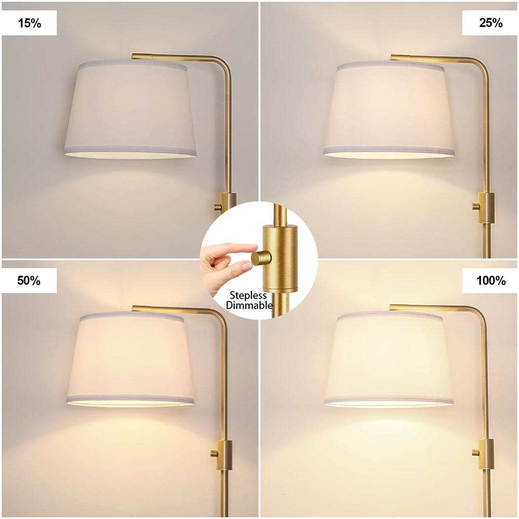 Floor Lamp, 1000 Lumens LED Edison Bulb Included, Arc Floor Lamps for Living Room Modern Standing Lamp with Shade, Tall Lamps for Living Room Bedroom Office Dining Room - Gold