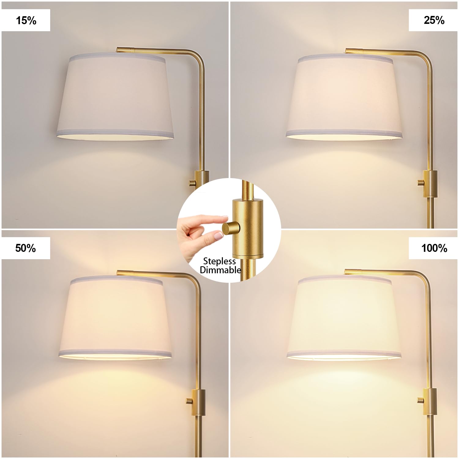 Floor Lamp, 1000 Lumens LED Edison Bulb Included, Arc Floor Lamps for Living Room Modern Standing Lamp with Shade, Tall Lamps for Living Room Bedroom Office Dining Room - Gold