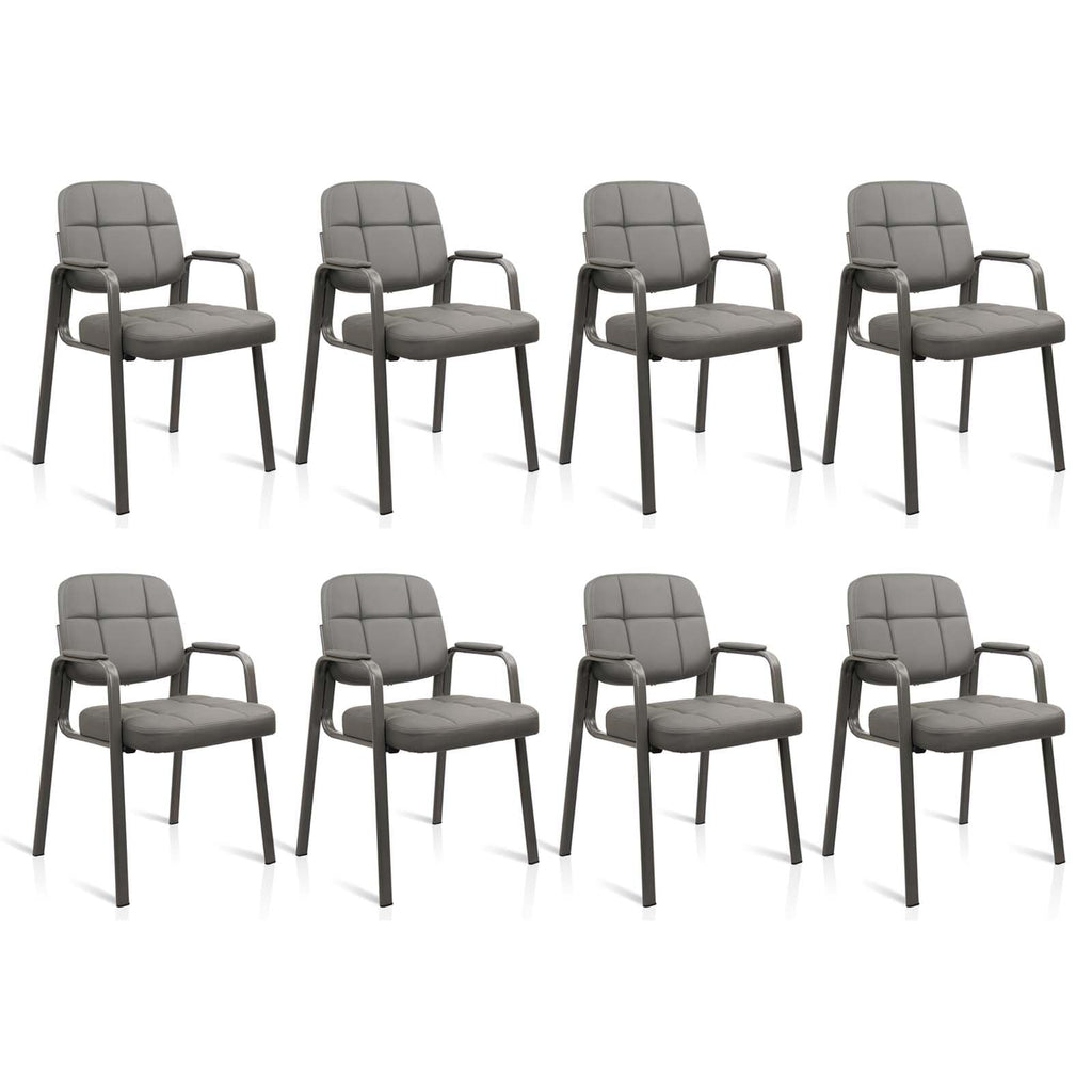 8 Pack, Waiting Room Guest Chair with Bonded Leather Padded Arm Rest for Office Reception and Conference Desk