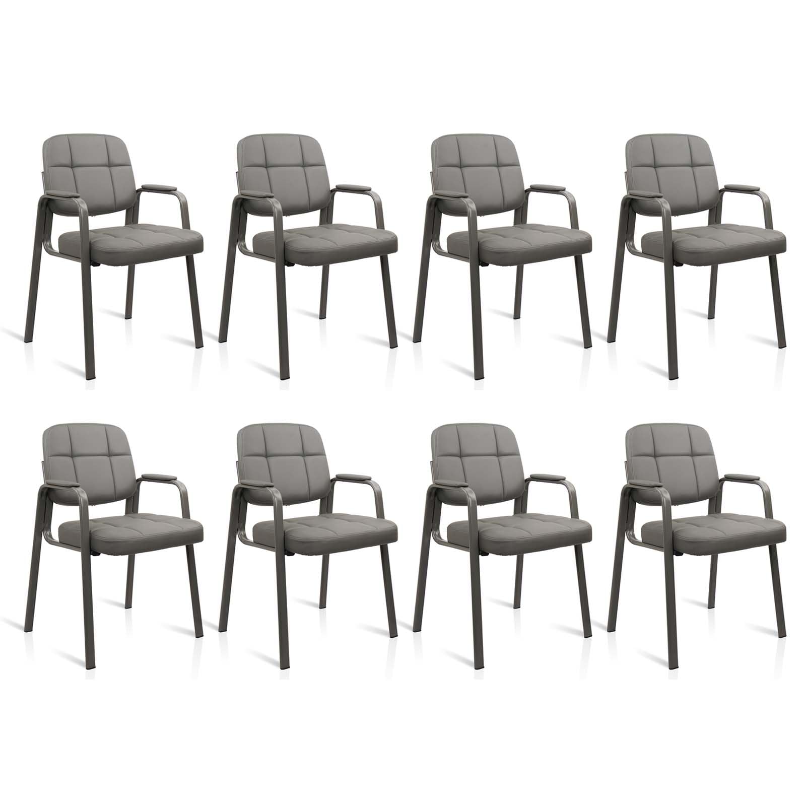 8 Pack, Waiting Room Guest Chair with Bonded Leather Padded Arm Rest for Office Reception and Conference Desk