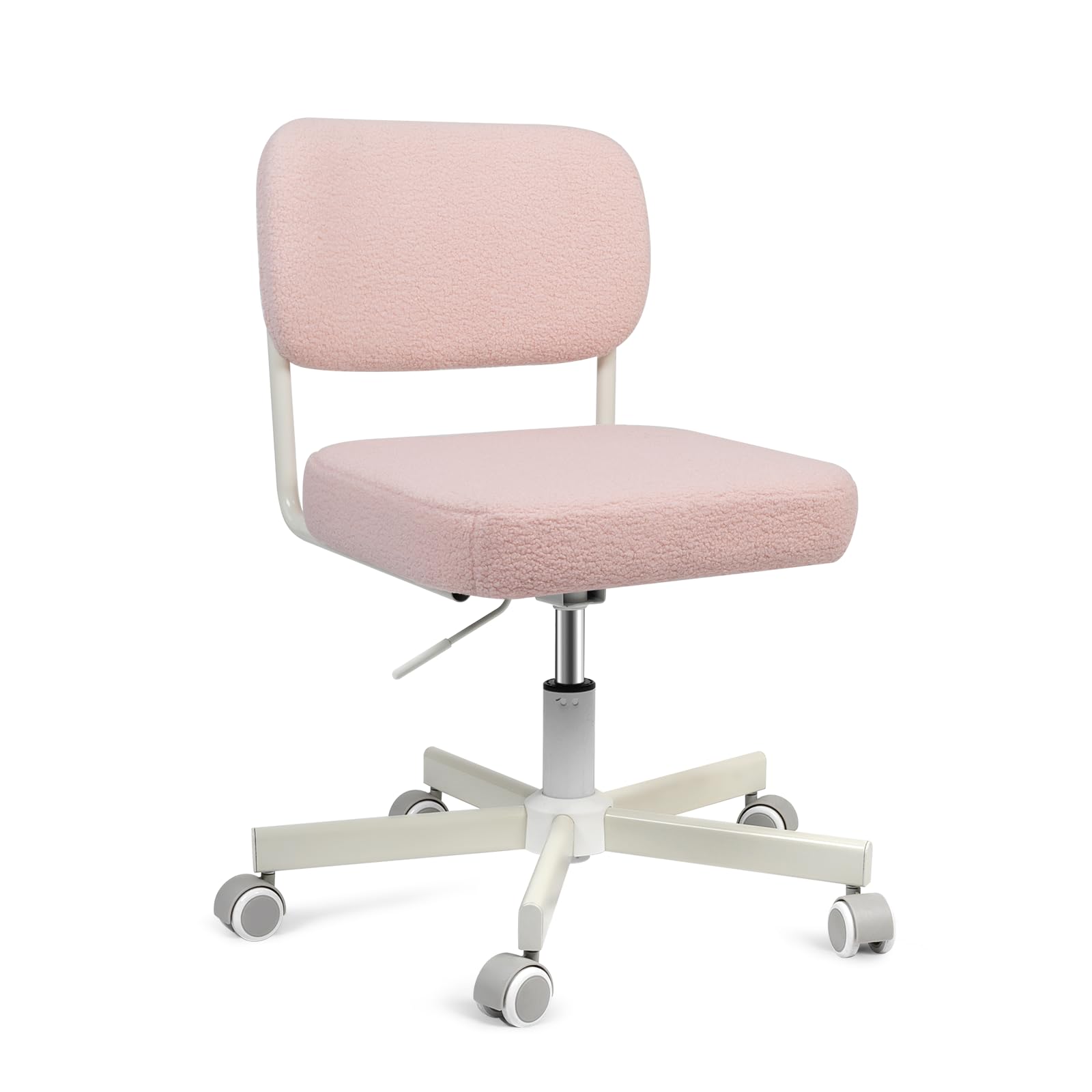 Vanity Chair with Wheels, Cute Armless Desk Chair with Back, Height Adjustable Swivel Small Office Chair, Comfy Velvet Computer Task Chair for Bedroom, Study, Dressing Room Pink