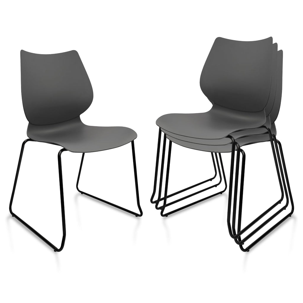 Set of 4, Stacking Waiting Room Chairs, Stacked Plastic Office Chair with Ergonomic Lumbar Support and Metal Legs for Conference School Church Guest Reception Grey
