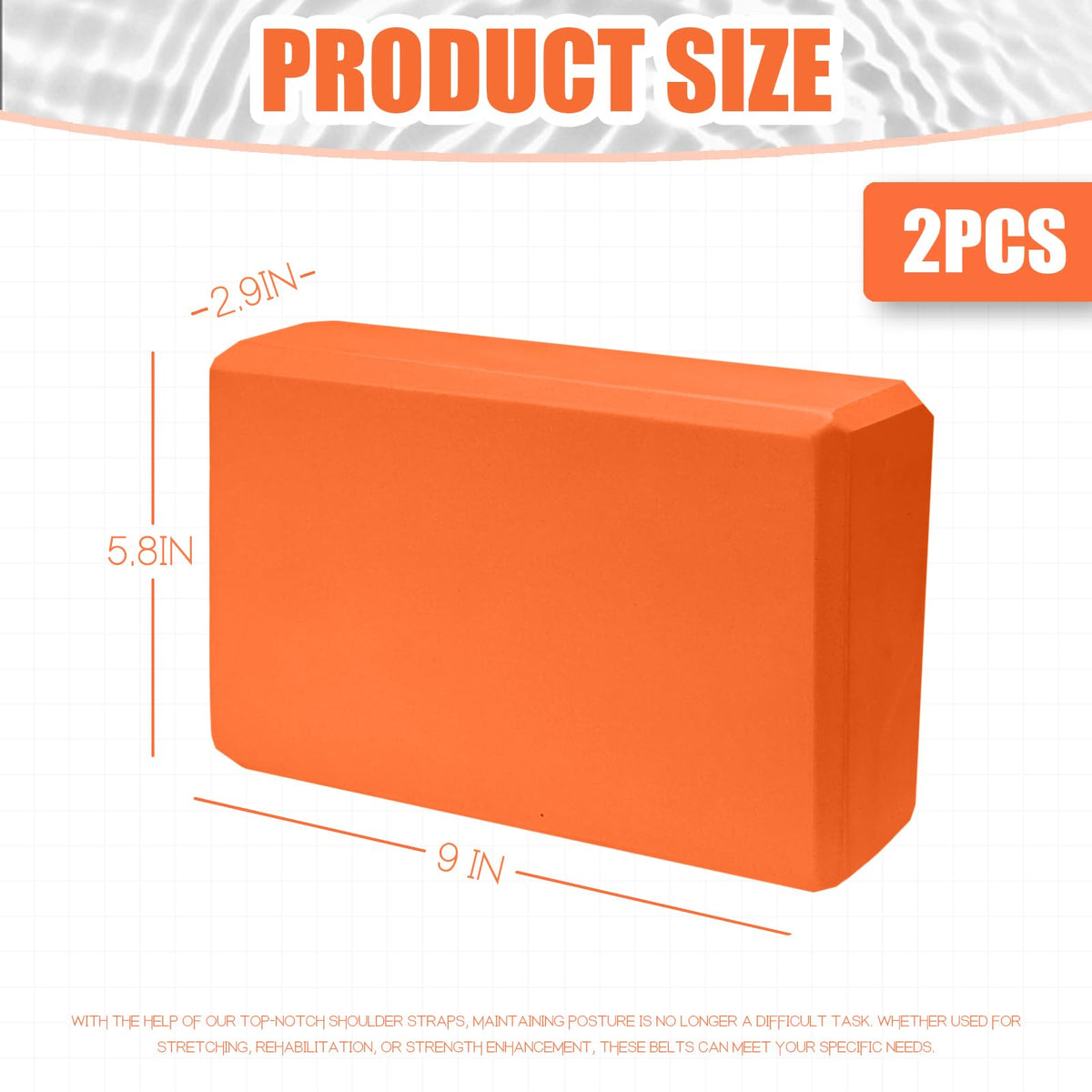 2 Pcs Yoga Blocks, 9x6x3 Inch Orange Foam Blocks for Pilates