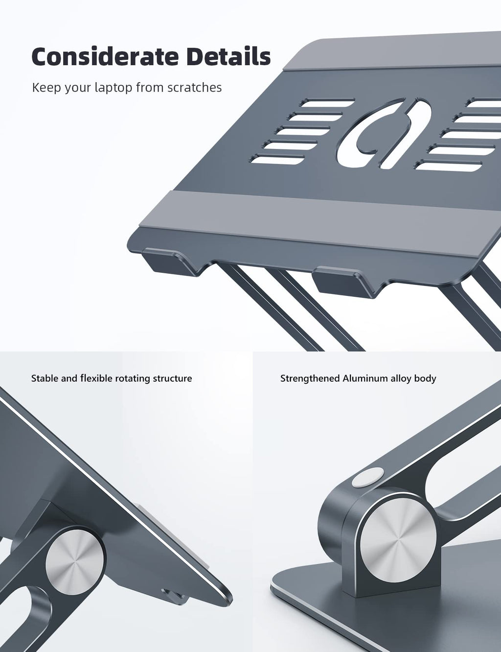 Adjustable Laptop Stand, Portable Laptop Riser, Aluminum Laptop Stand for Desk Foldable, Ergonomic Computer Notebook Stand Holder for MacBook Air Pro, Dell XPS, HP (10-17.3'') - Grey