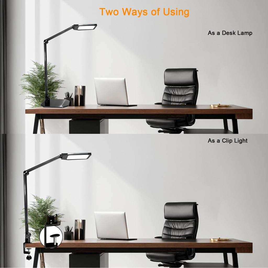 Pro LED Desk Lamp with Remote, Eye-Caring CRI95+ Dimmable Light, 3000K–6000K Adjustable Color Temperature, Flexible Clamp or Base Mount, Memory Function Desk Lamp for Office, Study & Zoom Meetings