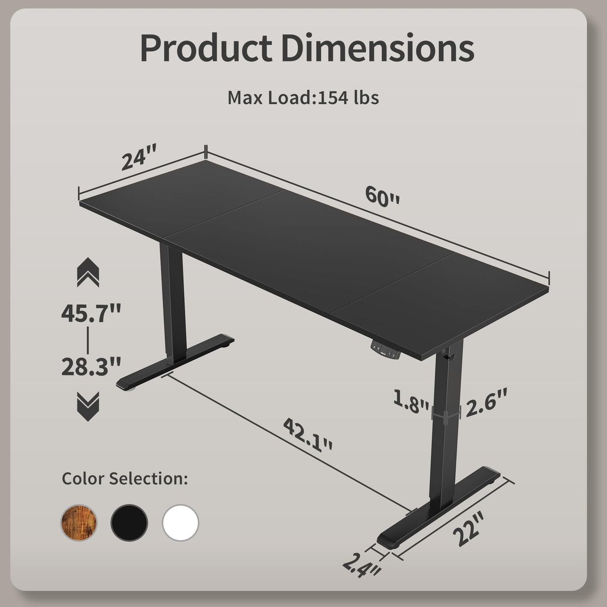 60 * 24 Inch Height Adjustable Electric Standing Desk, Black