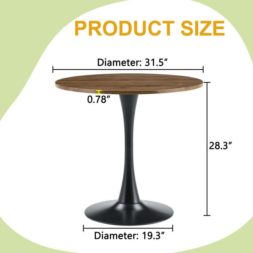 Round Tulip Dining Table, 31.5" Circle Tulip Table with Thickened Tabletop & Metal Pedestal, Mid Century Modern Bistro Table for Kitchen, Small Places, Living Room
