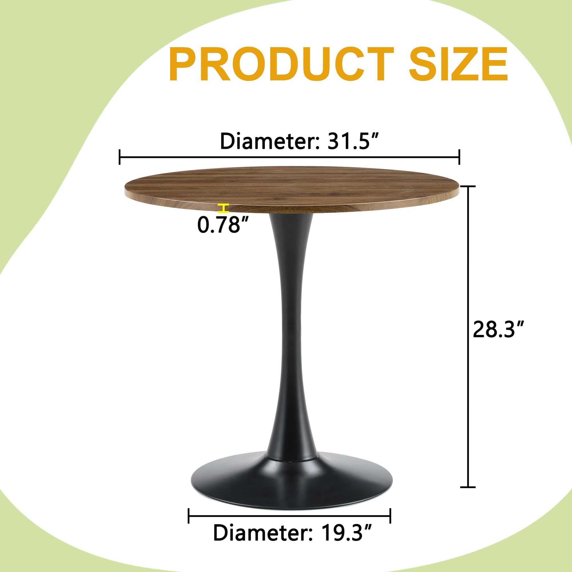 Round Tulip Dining Table, 31.5" Circle Tulip Table with Thickened Tabletop & Metal Pedestal, Mid Century Modern Bistro Table for Kitchen, Small Places, Living Room