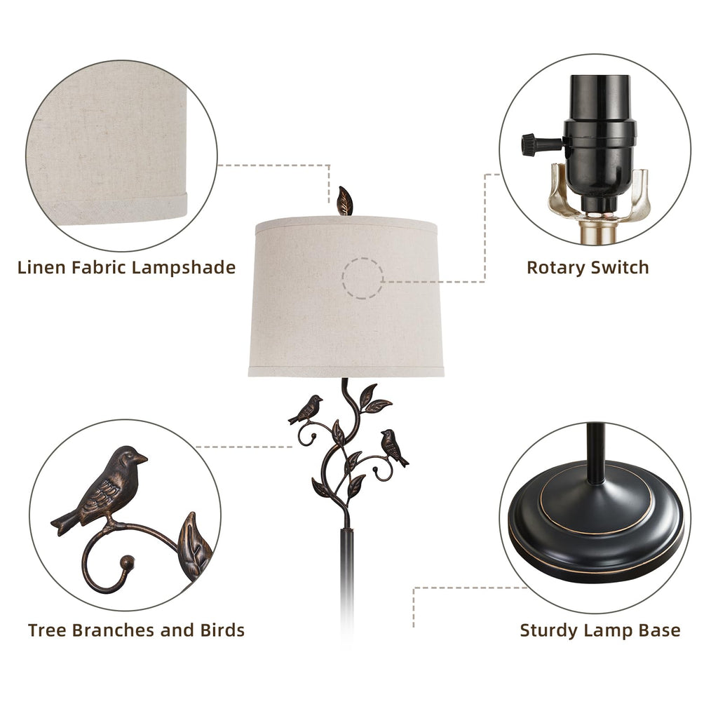 63" Rustic Unique Bird Leaf Floor Lamp for Living Room