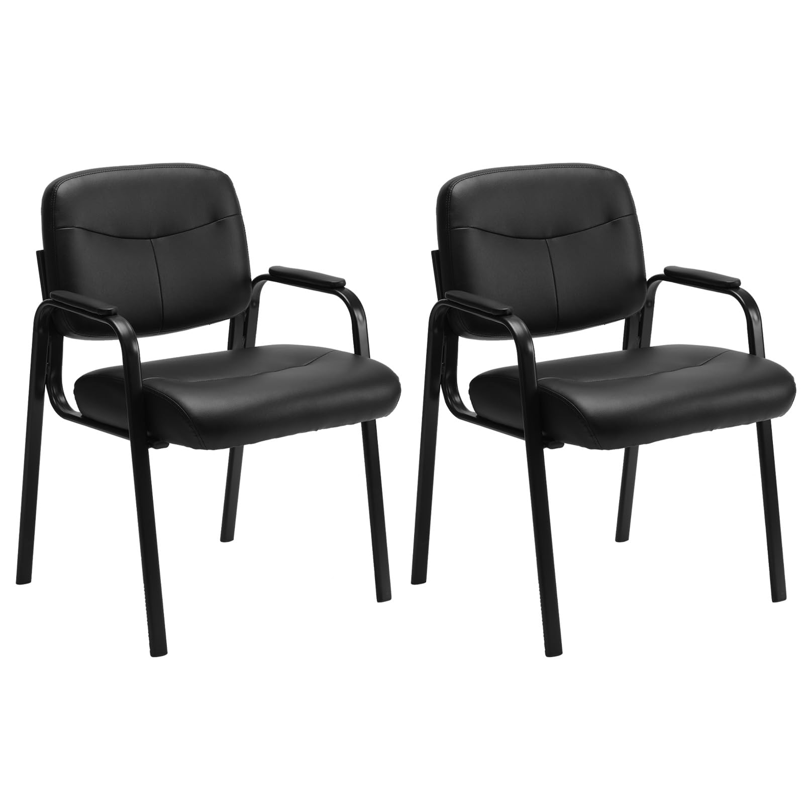 Set of 2, Office Reception Guest Chair No Wheels Leather Stationary Waiting Room Chairs with Padded Arms for Elderly Desk Conference Room Lobby Table Side Salon, Inky
