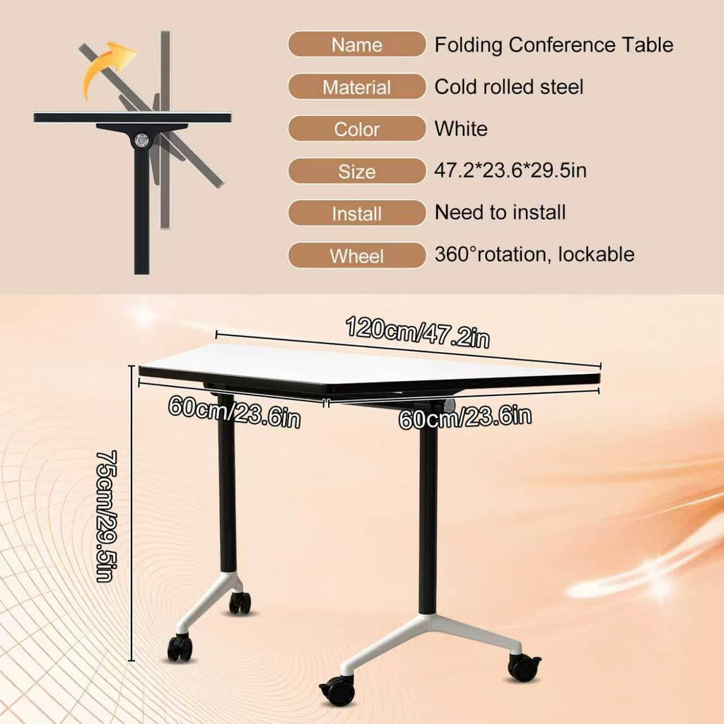 Folding Conference Table, 2 Pack Modern Flip Top Mobile Training Tables