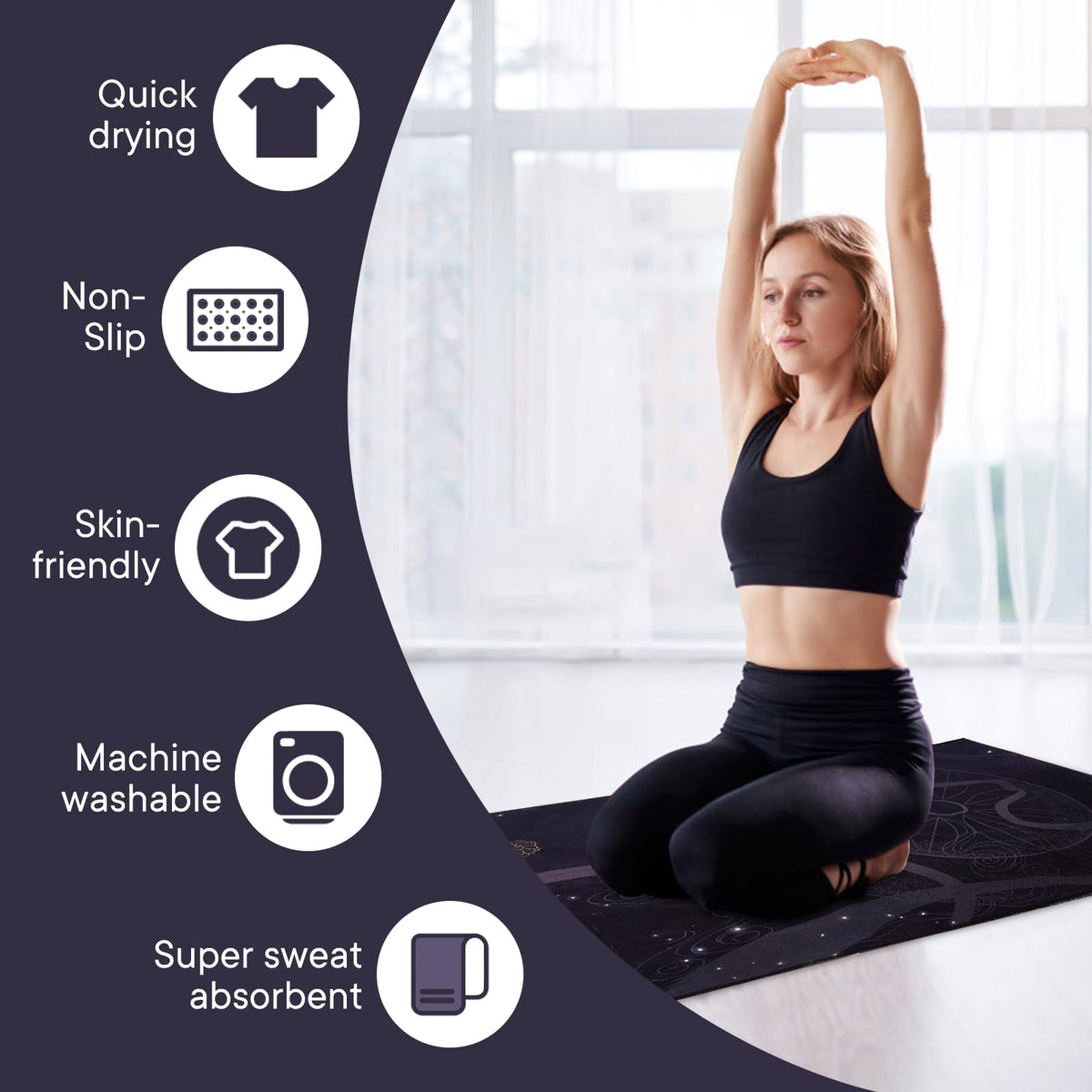 Yoga Towels, Non Slip Hot Yoga Mat Towel with Grip Dots,Super-Absorbent Soft Microfiber Yoga Blanket for Pilates, Fitness and Workout 72inch x 24inch