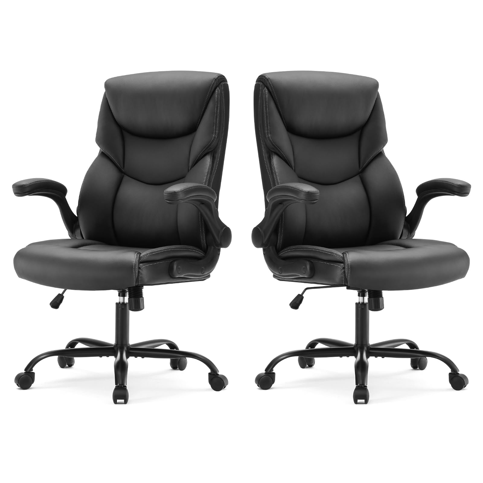 Set of 2, Ergonomic Computer Gaming Office Chair  Heavy Duty Task Desk Swivel Rolling Chairs with Wheels, Flip-up Arms, Adjustable Height, PU Leather,Inky