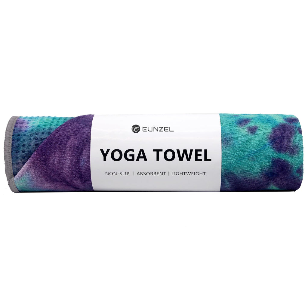 Yoga Towel,Hot Yoga Mat Towel with Grip Dots Sweat Absorbent Non-Slip for Hot Yoga, Pilates and Workout 24" x72", Green & Purple