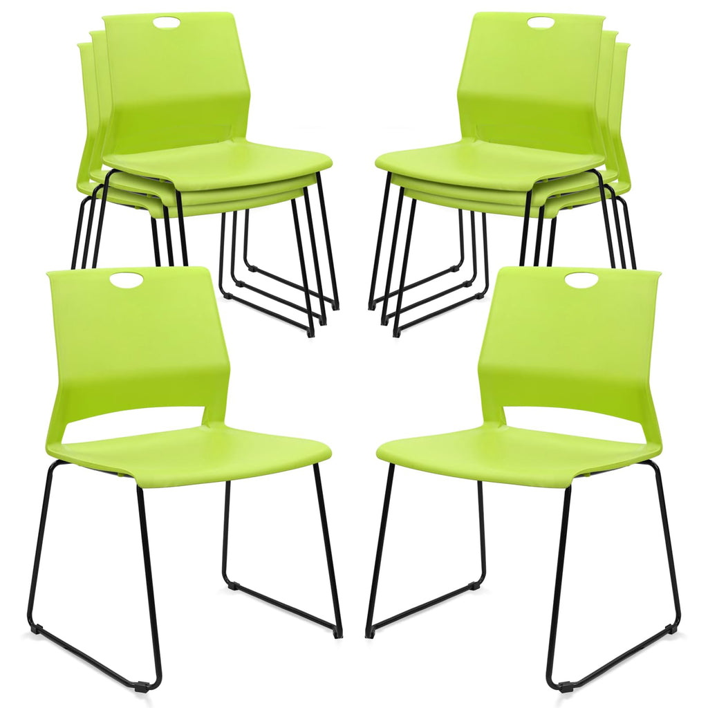 Set of 8, Stackable Guest Reception Chairs, Stacking Office Chair with Ergonomic Lumbar Support & Metal Legs, Plastic Desk Chairs for Conference School Church Waiting Meeting Break Room , Green