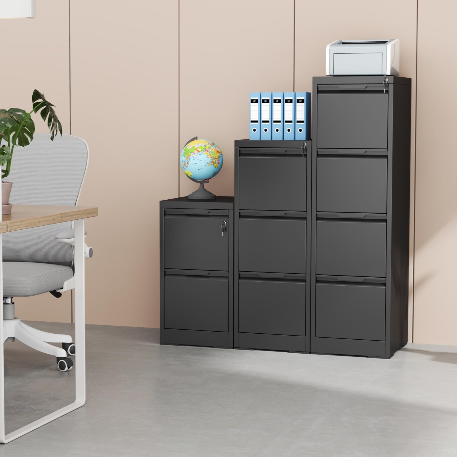 4 Drawer File Cabinet with Lock,Metal Vertical Filing Cabinets for Home Office,Heavy Duty File Storage Cabinet for Letter/Legal/A4/F4 Size File,Easy to Assemble,Black