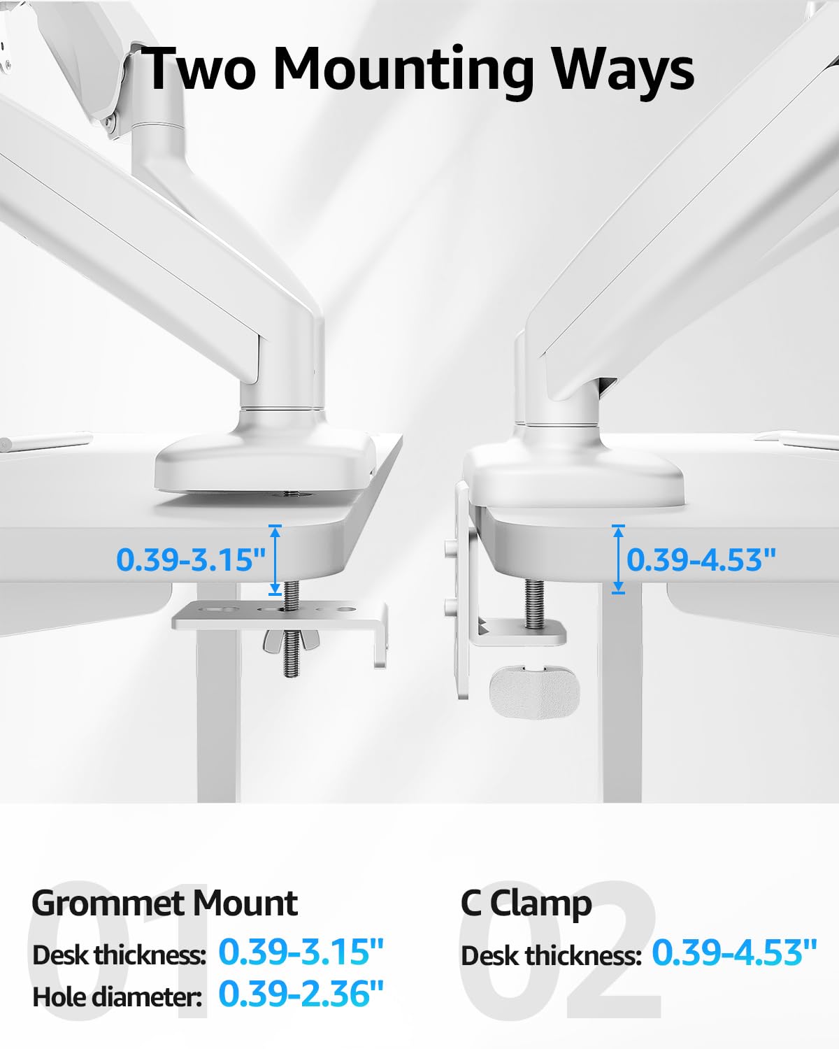 Dual Monitor Stand for Desk, Monitor Arms for 2 Monitors Max 32 Inches, Height Adjustable Double Monitor Mount, VESA Mount with C-Clamp & Grommet Base, Holds 4.4-17.6lbs, White